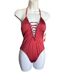 Small GB Gianni Bini Fan Favorites Bathing Suit Cabernet One Piece MSRP $101